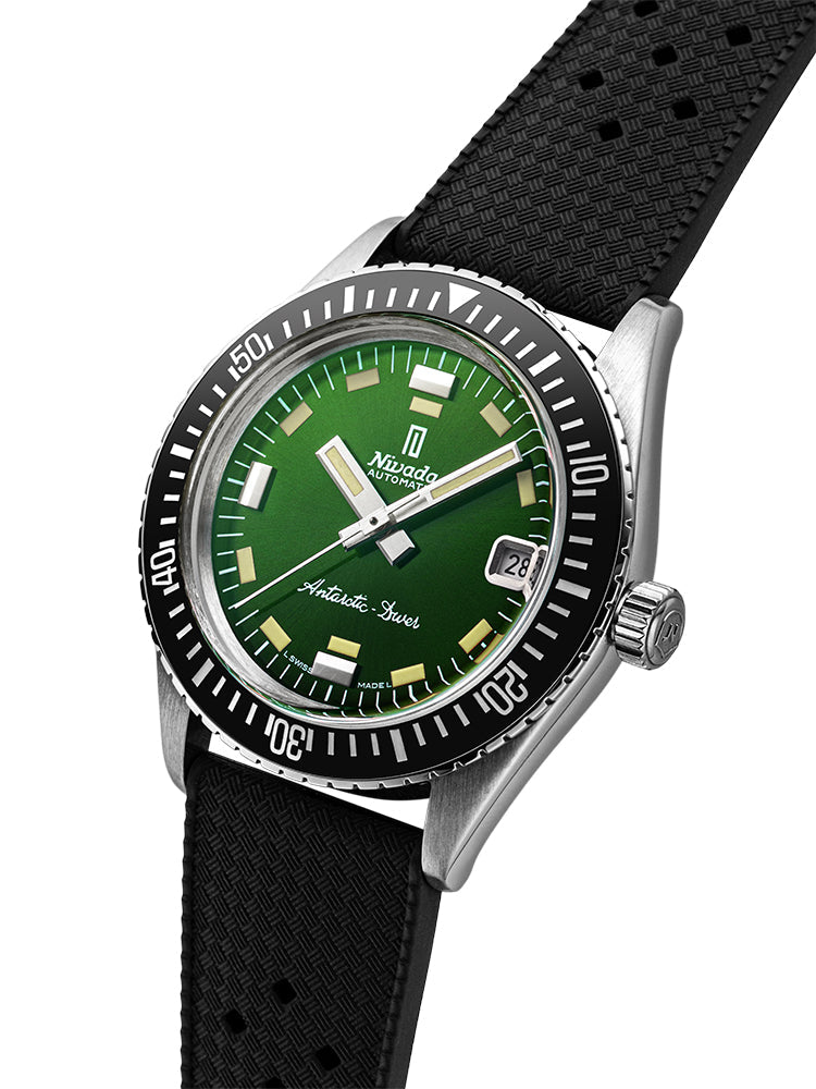Nivada Antarctic Diver Green No Date Limited Edition 150 pieces with Black Leather Strap