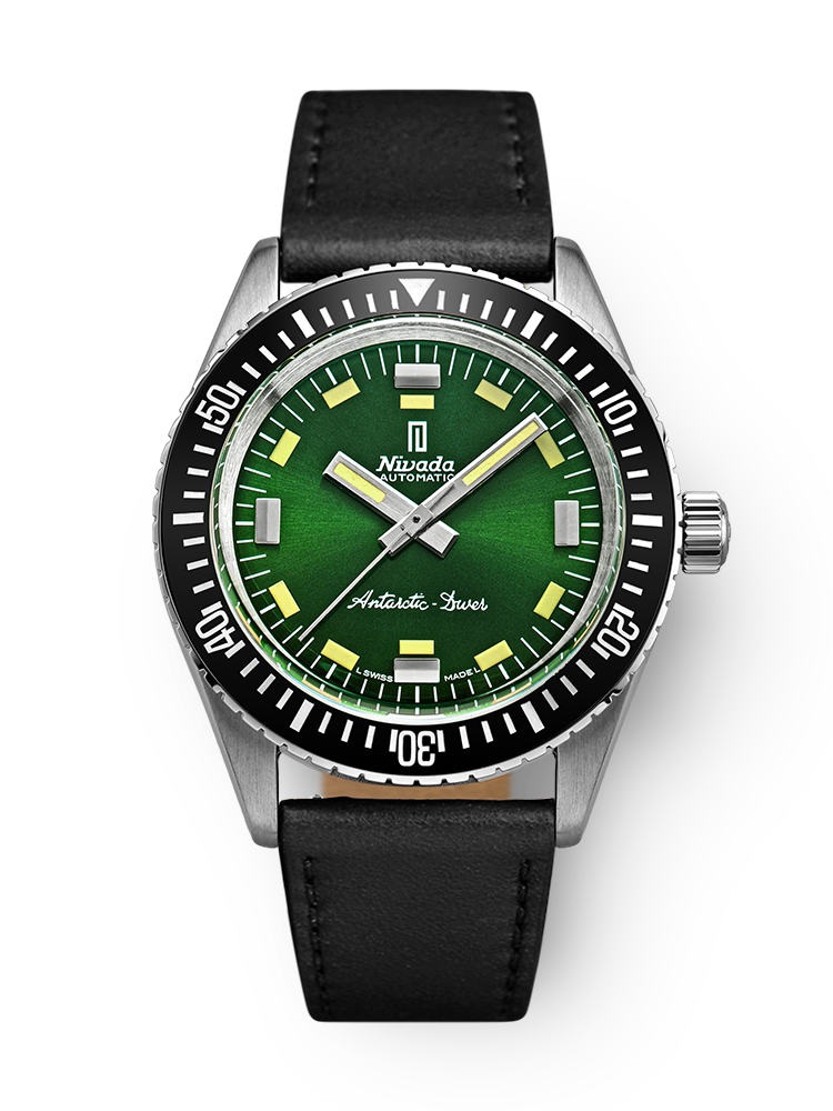 Nivada Antarctic Diver Green No Date Limited Edition 150 pieces with Black Leather Strap