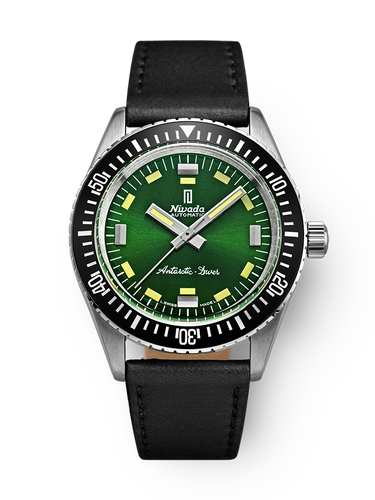 Nivada Antarctic Diver Green No Date Limited Edition 150 pieces with Black Leather Strap