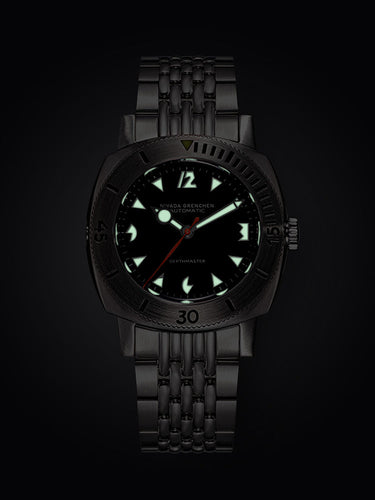 Nivada Grenchen Depthmaster White Pacman on Brown Leather Strap White Stitching