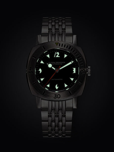 Nivada Grenchen Depthmaster White Pacman on Brown Leather Strap