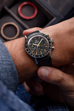 Load image into Gallery viewer, Nivada Grenchen CHRONOKING MECAQUARTZ - INTER.BEZEL GMT on Black Leather