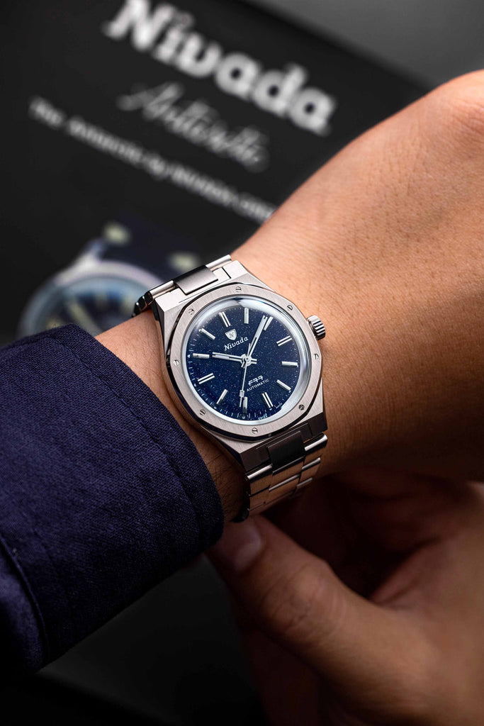 Nivada Grenchen F77 Stainless Steel Dark Blue Aventurine