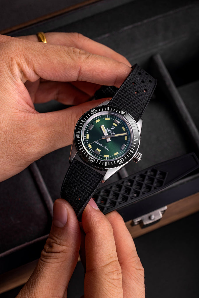 Nivada Antarctic Diver Green No Date Limited Edition 150 pieces with Black Leather Strap