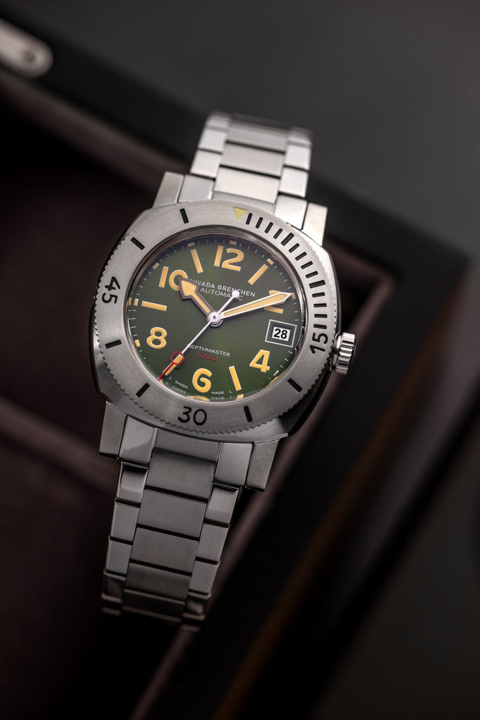 Nivada Grenchen Depthmaster  Numerals Date - Green on Tropical Strap