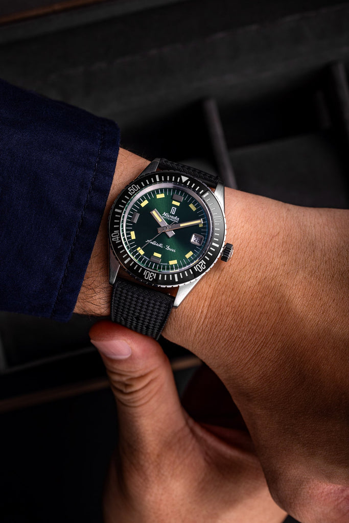 Nivada Antarctic Diver Green No Date Limited Edition 150 pieces with Black Leather Strap