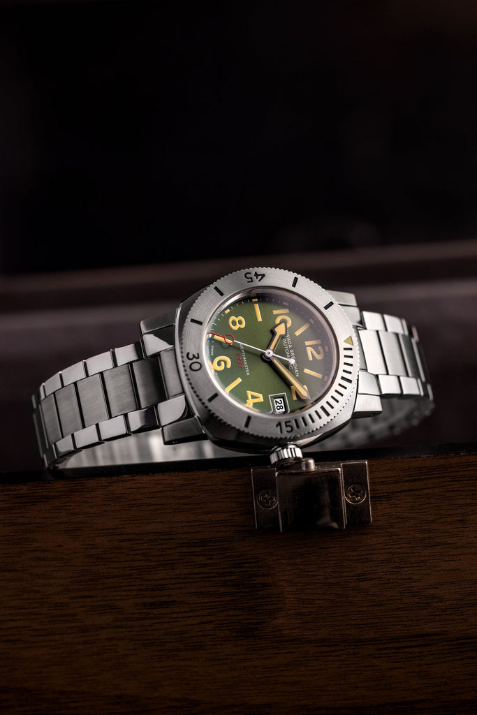 Nivada Grenchen Depthmaster  Numerals Date - Green on Tropical Strap