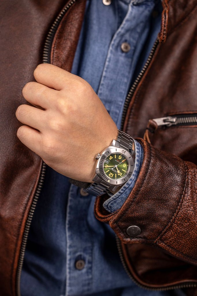 Nivada Grenchen Depthmaster  Numerals Date - Green on Tropical Strap