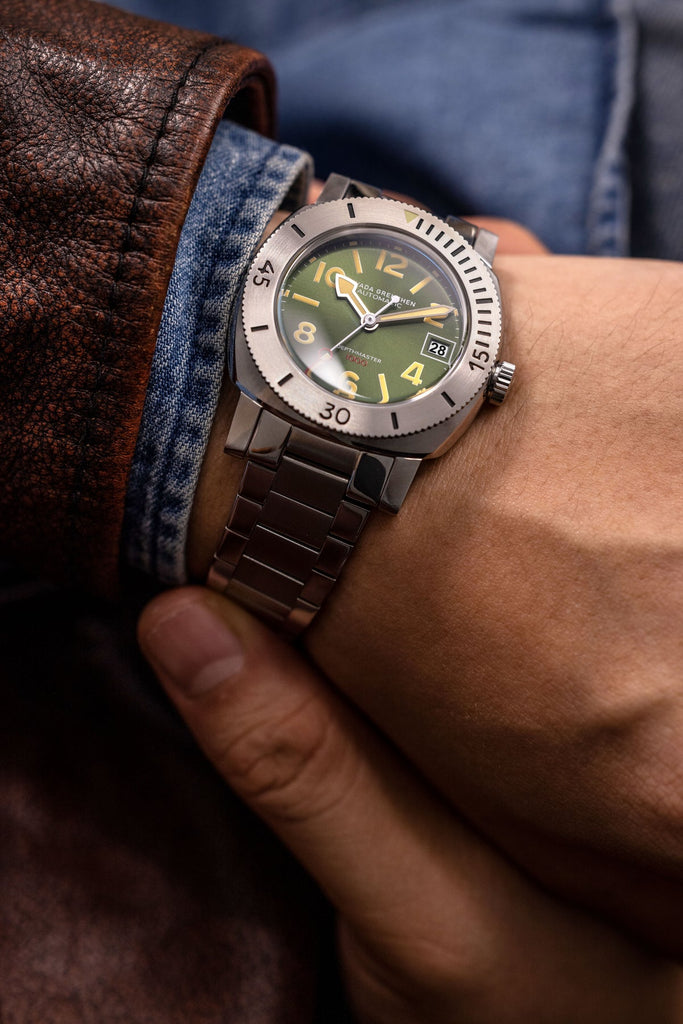 Nivada Grenchen Depthmaster  Numerals Date - Green on Tropical Strap