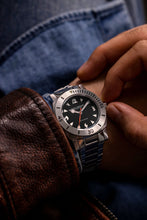 Load image into Gallery viewer, Nivada Grenchen Depthmaster White Pacman on Brown Leather Strap White Stitching