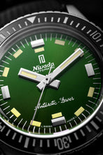 Load image into Gallery viewer, Nivada Antarctic Diver Green No Date Limited Edition 150 pieces with Black Leather Strap