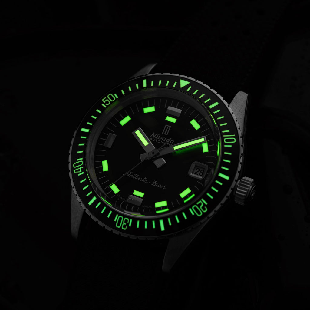 Nivada Antarctic Diver Green No Date Limited Edition 150 pieces with Black Leather Strap