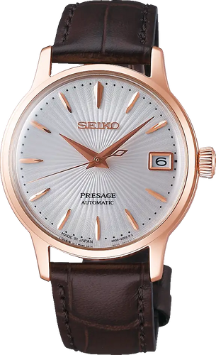 SEIKO Presage Cocktail Time Automatic RG PVD Watch White Dial on Leather Ladies SRP852J