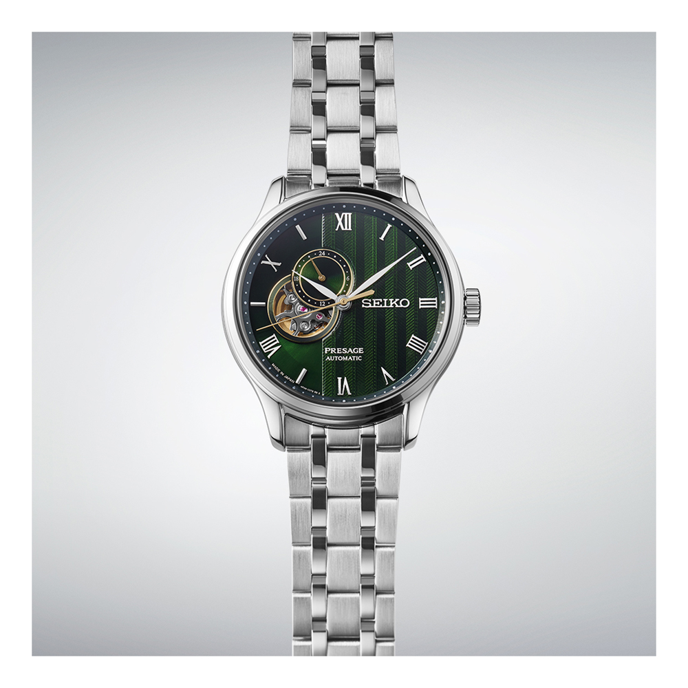 SEIKO Presage Japanese Garden Open Heart Automatic Watch Green SSA463J