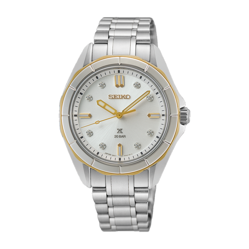 Seiko Prospex Sea Quartz Analogue Diamond Indices Watch 2 Tones bezel PVD SUR618