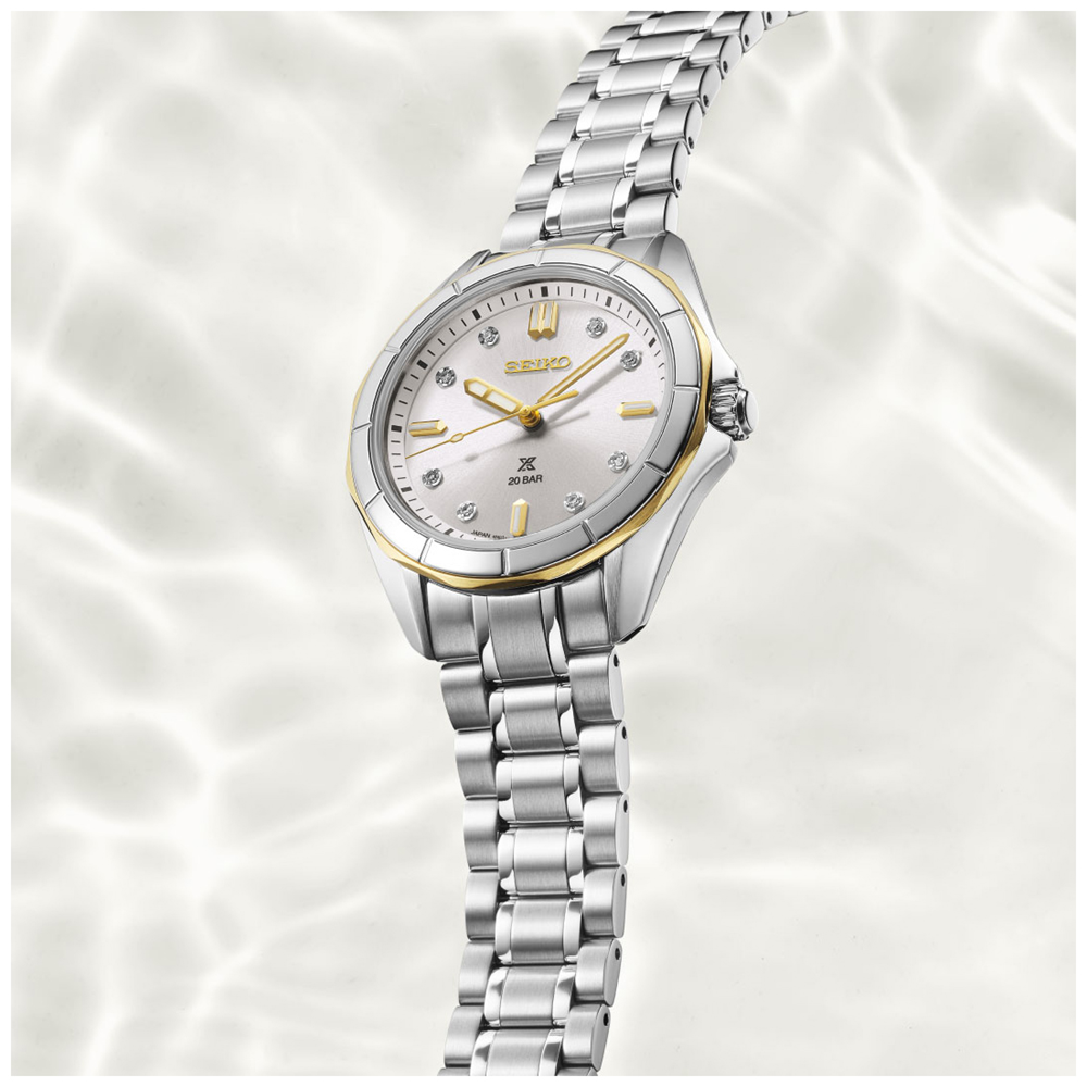Seiko Prospex Sea Quartz Analogue Diamond Indices Watch 2 Tones bezel PVD SUR618