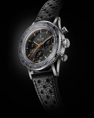 Nivada Grenchen CHRONOKING MECAQUARTZ - INTER.BEZEL GMT on Black Leather