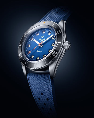 Nivada Antarctic Diver Aquamar Blue with Tropical Blue Rubber Strap