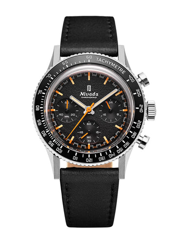 Nivada Grenchen CHRONOKING MECAQUARTZ - INTER.BEZEL Tachymeter on Black Leather