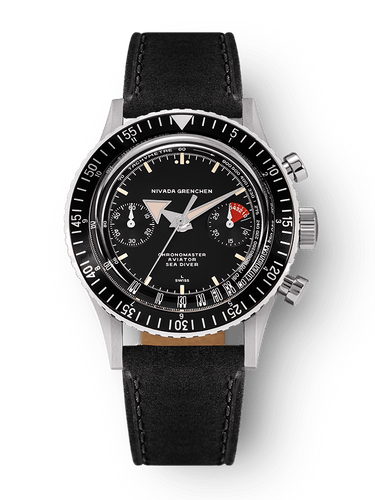 Nivada Grenchen Chronomaster Broad Arrow - Manual Black on Black Leather Strap