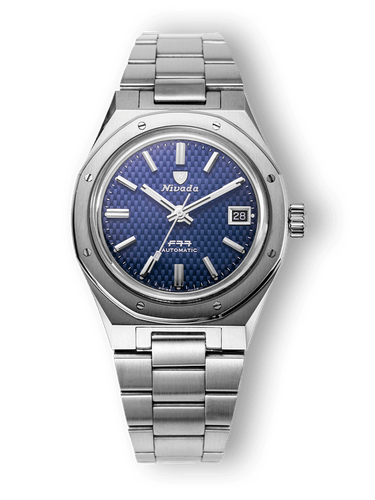 Nivada Grenchen F77 Blue with Date on Bracelet