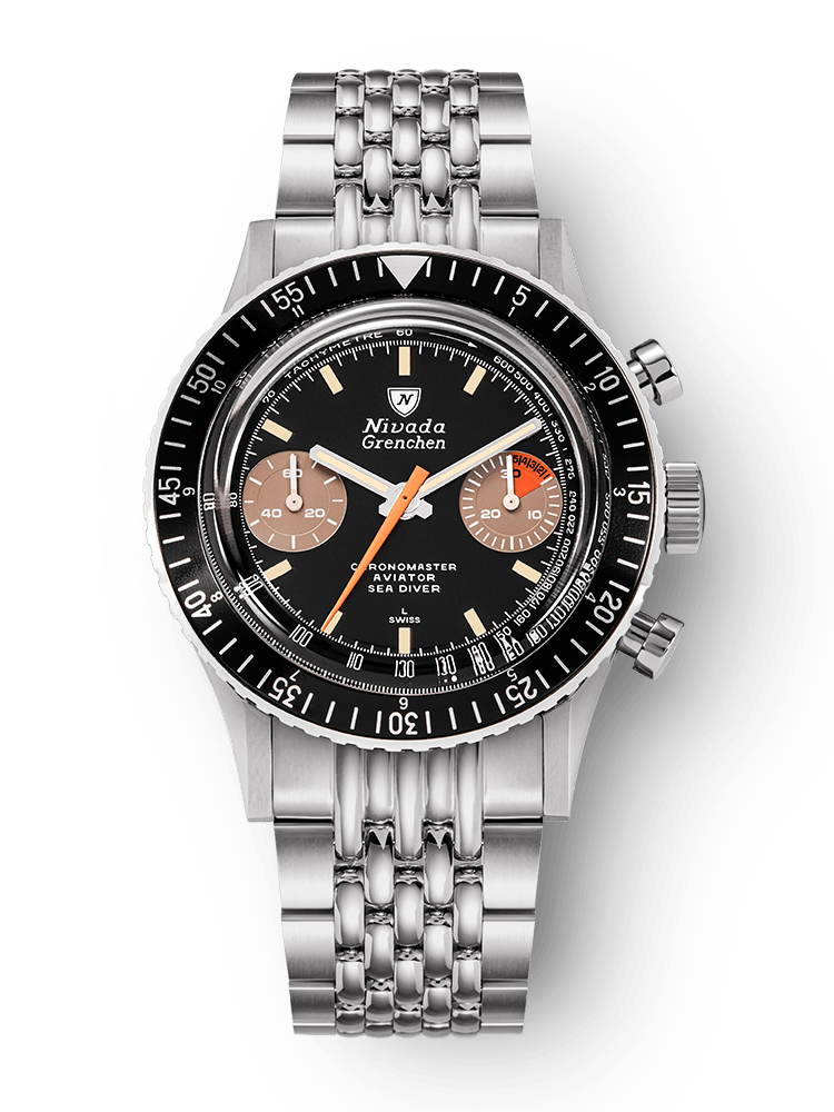 Nivada Grenchen Chronomaster White Orange Boy - Manual on Bracelet