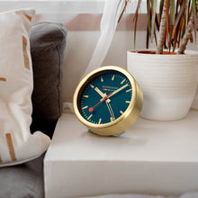 Load image into Gallery viewer, Mondaine Official Swiss Railways Deep Ocean Blue Alarm Clock 125mm