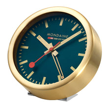 Load image into Gallery viewer, Mondaine Official Swiss Railways Deep Ocean Blue Alarm Clock 125mm