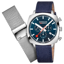 Load image into Gallery viewer, Mondaine Official Swiss Railways Grand Cushion 41mm Deep Ocean Blue Watch Set